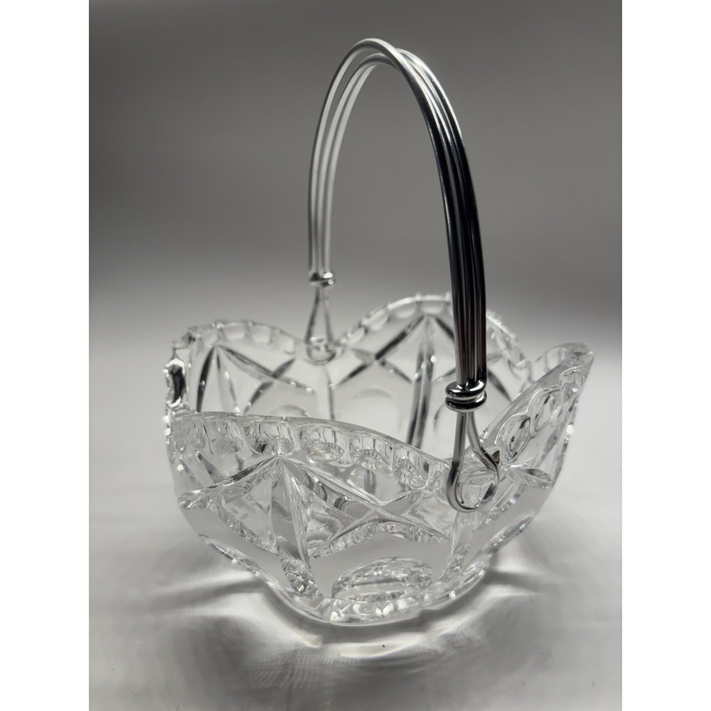 Lead Crystal Basket Glass Candy Bowl Dish Frosted Glass West Germany